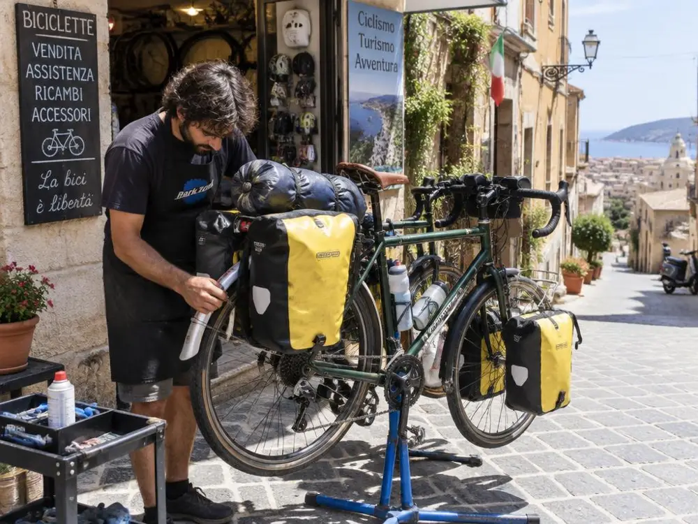 Bici da cicloturismo con borse